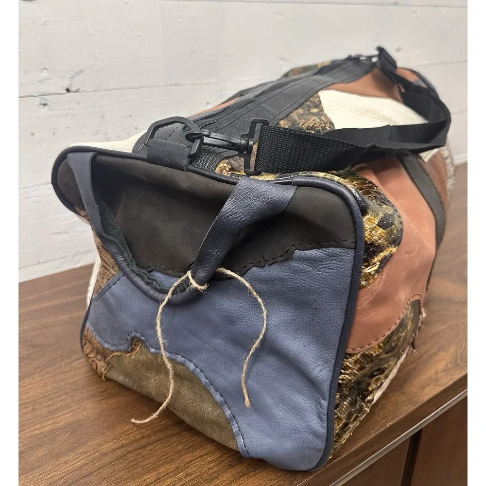 Hand Crafted From Patchwork 100% Leather Duffle Bag Adjustable Strap